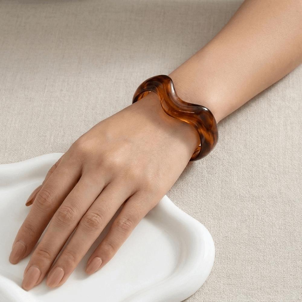 3Pcs/ Set Irregular Wide Open Bangle Resin Exaggerated Bracelets Wavy Cuff Bangles  Decoration