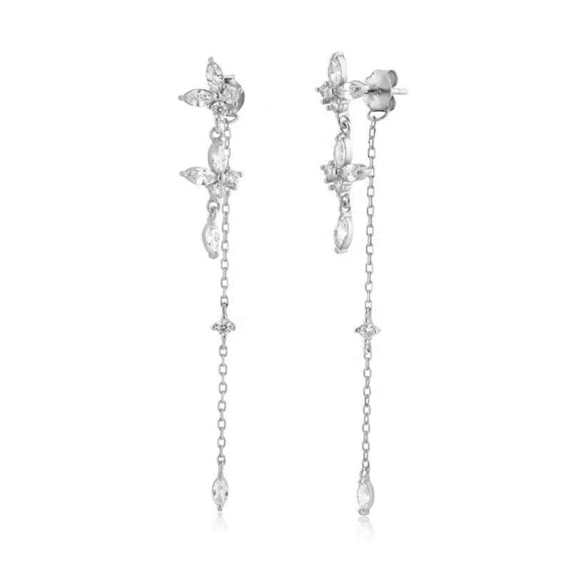 2 шт., висячие серьги на цепочке с кисточками из нержавеющей стали и цирконом для женщин, модные серьги золотого цвета с подвесками-бабочками, ювелирные изделия для пирсинга