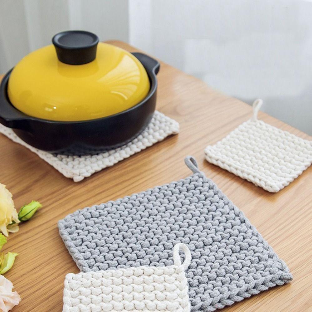 Вязаная хлопковая теплоизоляционная подставка под горячее, многоразовая, противоскользящая, нескользящая, для украшения стола, из шерстяного материала, вязаная вручную