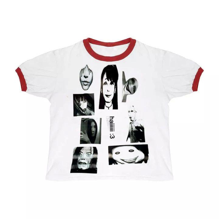 Винтажная готическая футболка Y2K с круглым вырезом для мужчин и женщин: Ретро Свободный Крой с Европейским и Американским Готическим Принтом