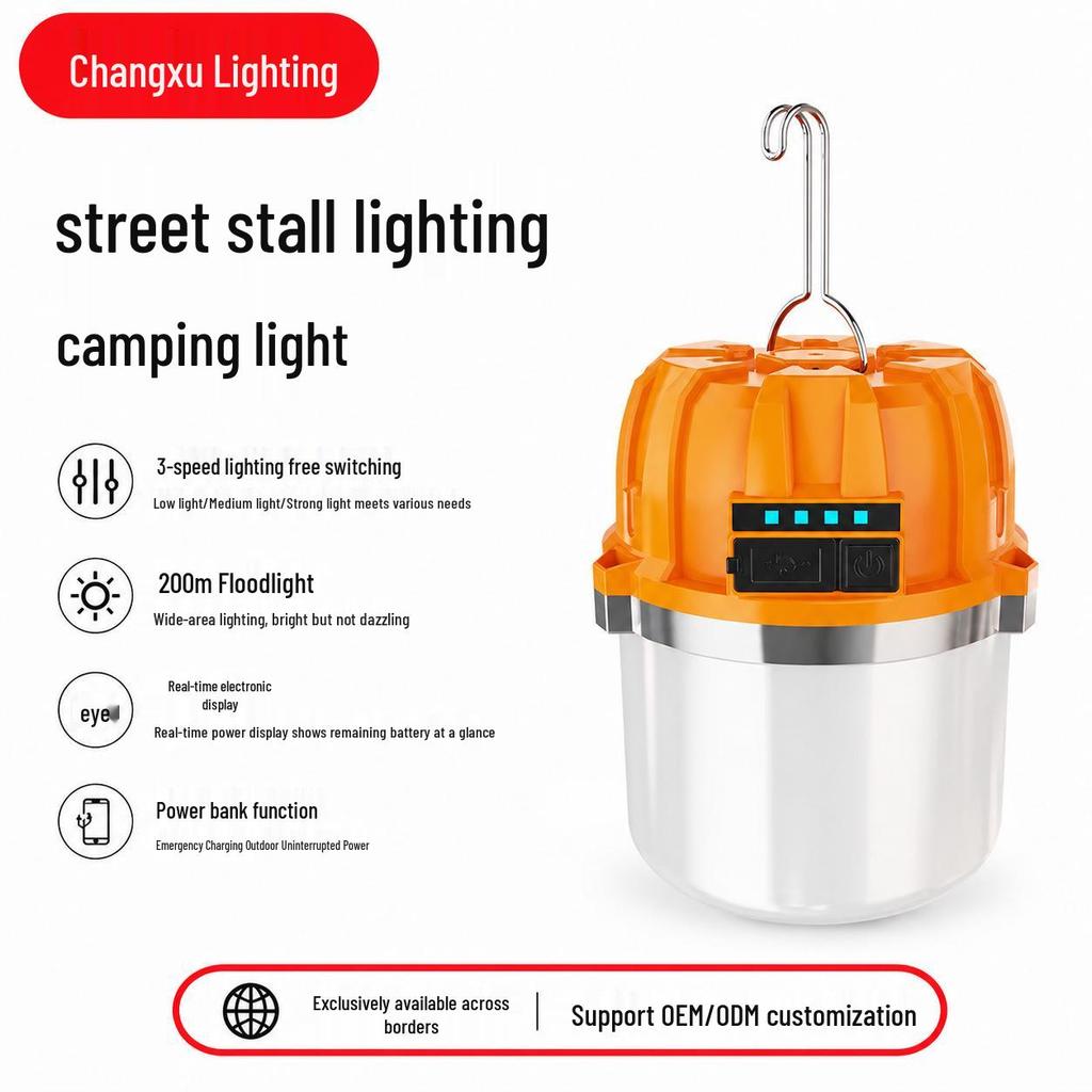 Rechargeable Multi-Functional Super Bright Camping Lantern with Long Battery Life for Emergency and Night Market Lighting