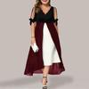 Women Plus Size 3/4 Sleeves V Neck Chiffon Panel Contrast Cocktail Semi Formal Play Dress