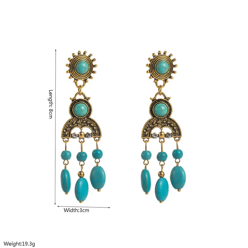 Бирюзовые длинные серьги в богемном этническом стиле, серьги-пусеты, винтажные серьги с кисточками, инкрустированные жемчугом, для женщин