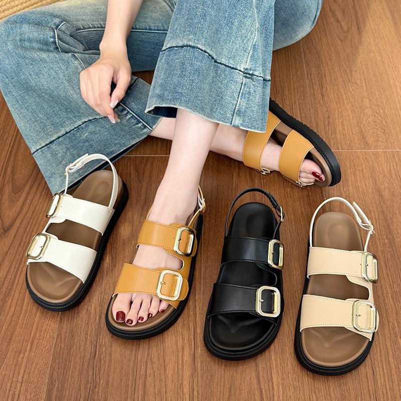 Туфли женские повседневные на платформе-маффин, летние новые, с квадратным носком, модные, с ремешком и пряжкой, на плоской подошве, детские