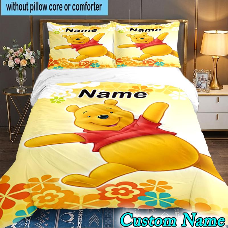 3PCS Custom Name Little yellow bear and friends Bedding Set Duvet Cover Closure Includes 1 Duvet Cover & 2 Pillowcases for All Seasons Bedroom Decor