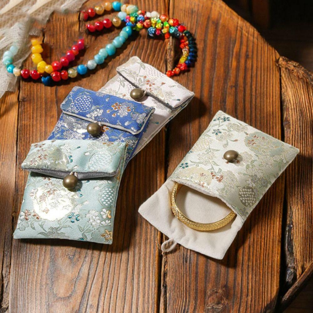 Embroidered Flowers Jewelry Packing Bag Rings Necklace Jewelry Holder Earrings Storage Case Travel