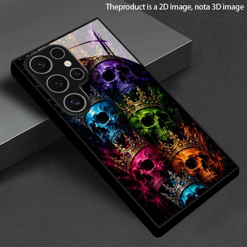 2D чехол для телефона с узором "Корона и Череп" для Samsung S26 S25 S24 S23 S22 S21 S20 A56 A55 A36 Закаленное стекло Защитная крышка
