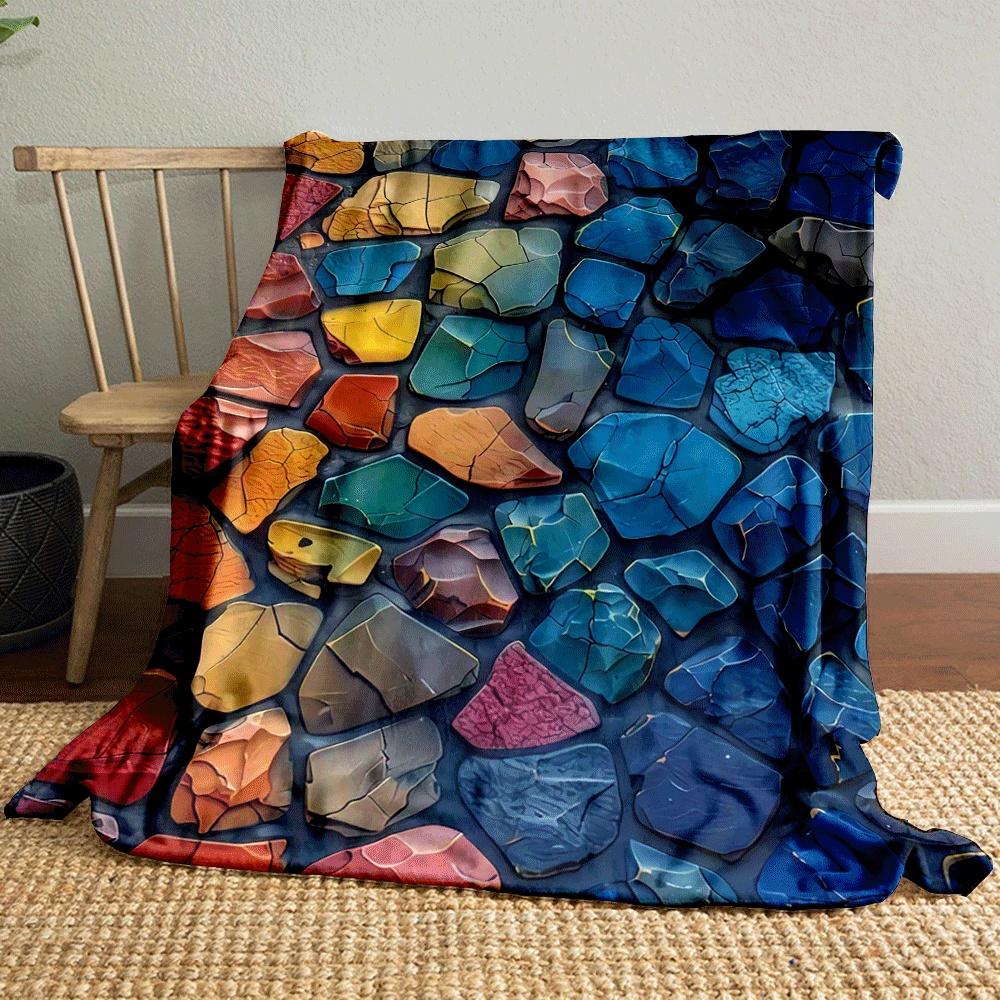 Colorful cracked stone-like shapes arranged in a mosaic-like pattern. for all seasons blanket lunch break throw gift