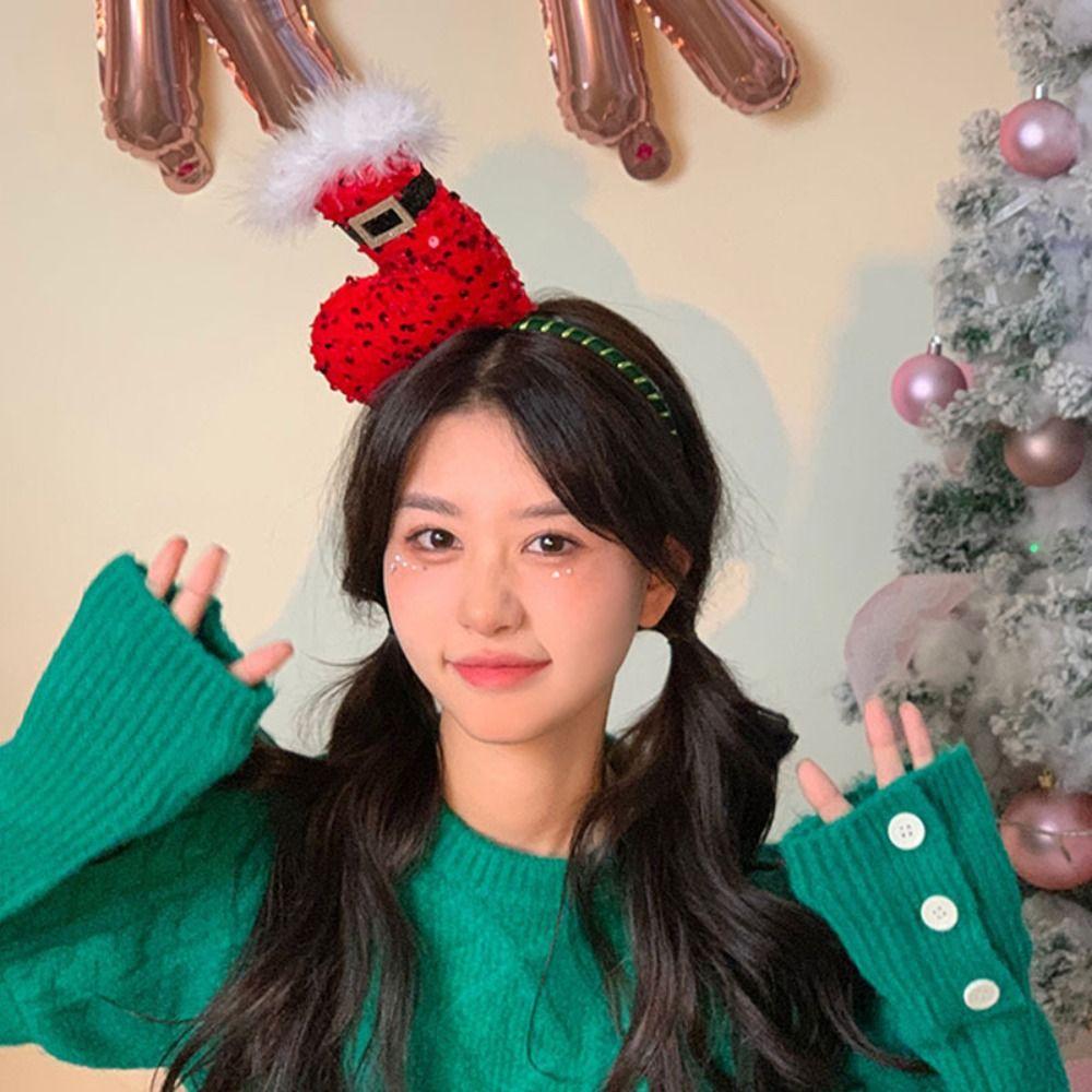 Festival Merry Christmas Headbands Red Christmas Hat Hair Hoop Headwear Boys/Girls