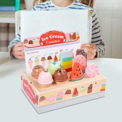 Деревянный Ролевой Игровой Домик Мороженое Игровой Прилавок Набор Игрушек для Ролевых Игр Монтессори Миниатюрный
