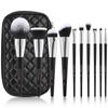 10pcs Black Makeup Brushes Set Powder Foundation Eyeshadow Professional Synthetic Goat Hair Make Up Brush Kit with Bag