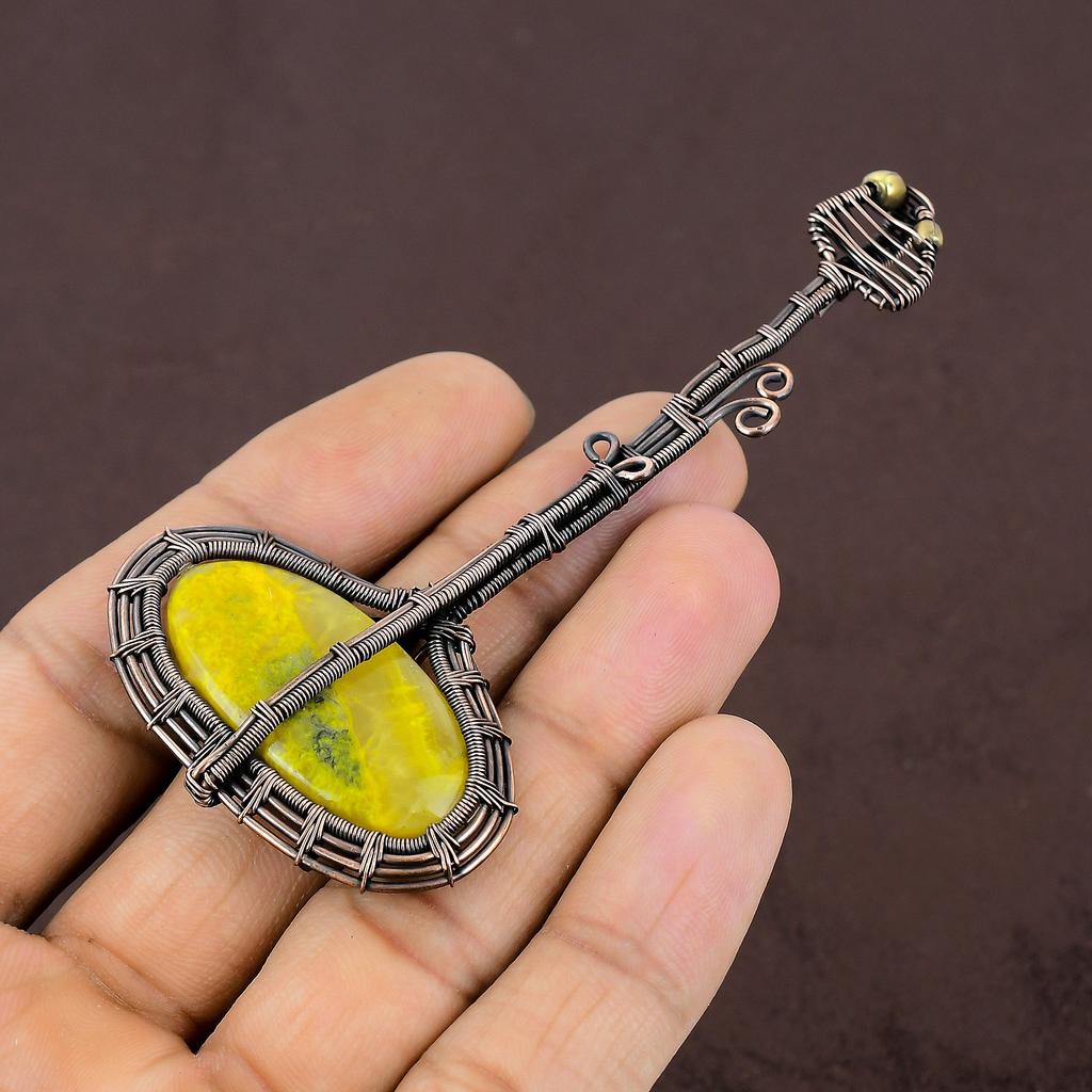 Кулон из натуральной гитары Bumblee Bee Jasper, драгоценный камень, медная проволока, 3,82 дюйма, v6A81