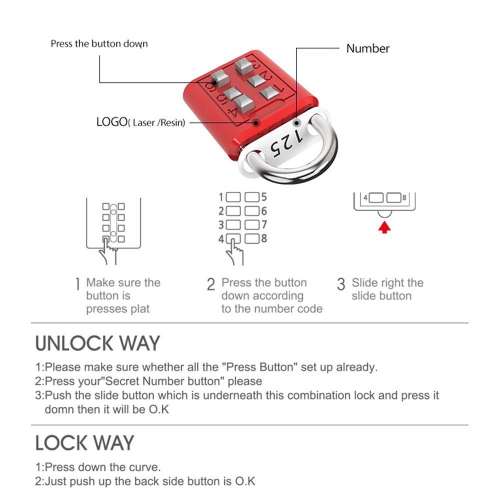 Security Dormitory Cabinet  Lock Luggage Padlock Backpack Zipper Lock 6 Digit Button Password Lock