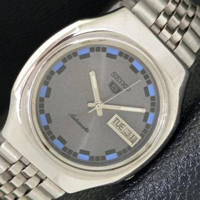 ОРИГИНАЛЬНЫЕ ВИНТАЖНЫЕ МУЖСКИЕ АВТОМАТИЧЕСКИЕ ЧАСЫ SEIKO 5 ЯПОНСКОГО ПРОИЗВОДСТВА С СЕРЫМ ЦИФЕРБЛАТОМ a500077-2