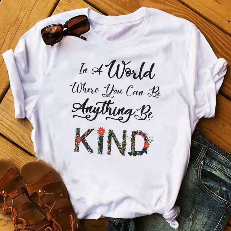 New Women T-Shirt 2023 Good Vibes Letters Fashion Top Female T Shirts Harajuku Streetwear O-Neck Short Clothes Ladies Tshirts