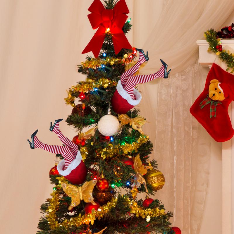 Christmas Elfs Leg Tree Pendant Swinging Elfs Leg Xmas Tree Topper Garland Poseable Plush Leg Christmas Tree Party Home Decor