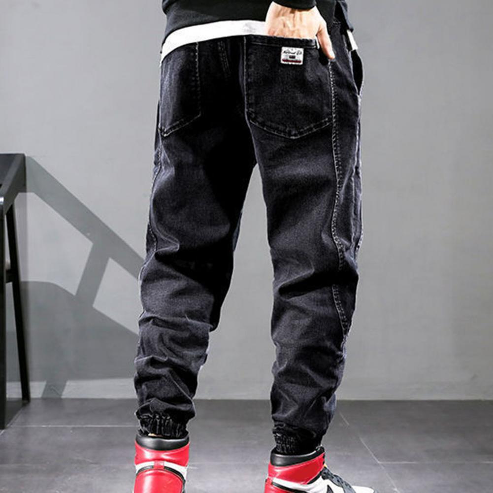 Korean Version of The Workwear Jeans Trend Light-coloured Hip-hop Loose Drawstring Youth Small Feet Harlan Trousers Men Plus Size