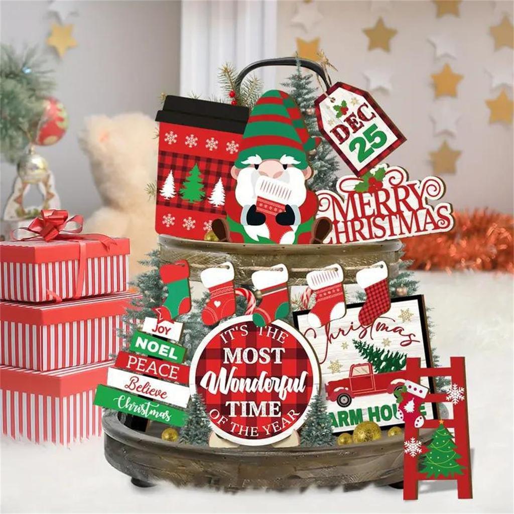 Рождественские украшения для многоярусного подноса, рождественский декор для стола, рождественский декор для зимней фермы, домашнего декора, полки для вечеринки(9pc)