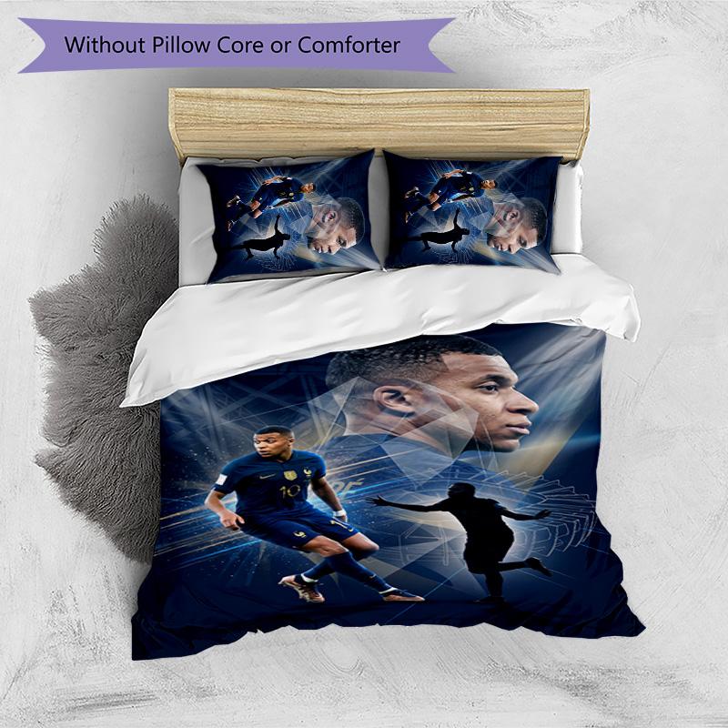 Kylian Mbappe Printed 3PCS Bedding Set Breathable Duvet Cover with Pillowcases Decorative Bed Linen for Bedroom Home