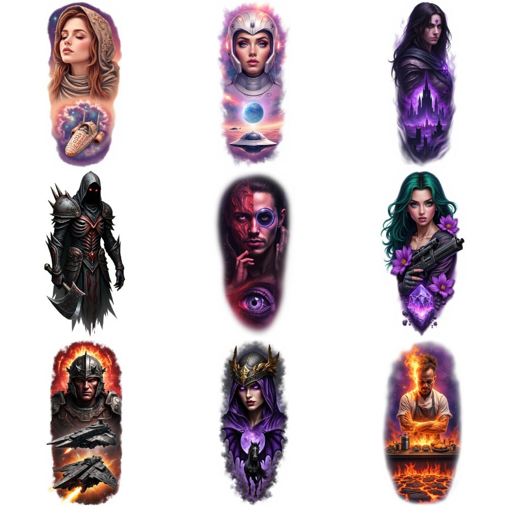 9 шт. Временные татуировки Реалистичные временные татуировки Женщина-зомби Демон Фэнтези Для бедер спины Взрослые