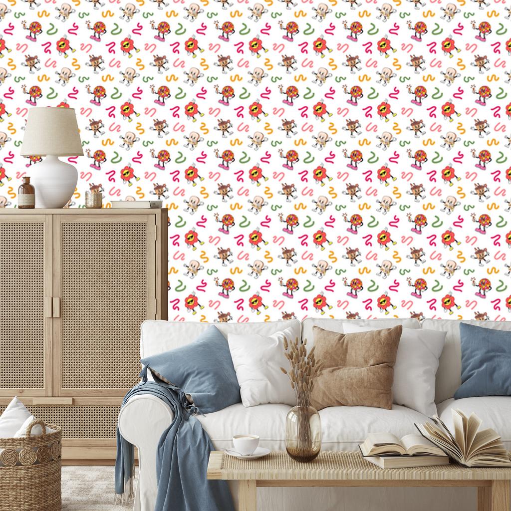 Retro White and Coral Wallpaper for Living Room and Bedroom 50x1000