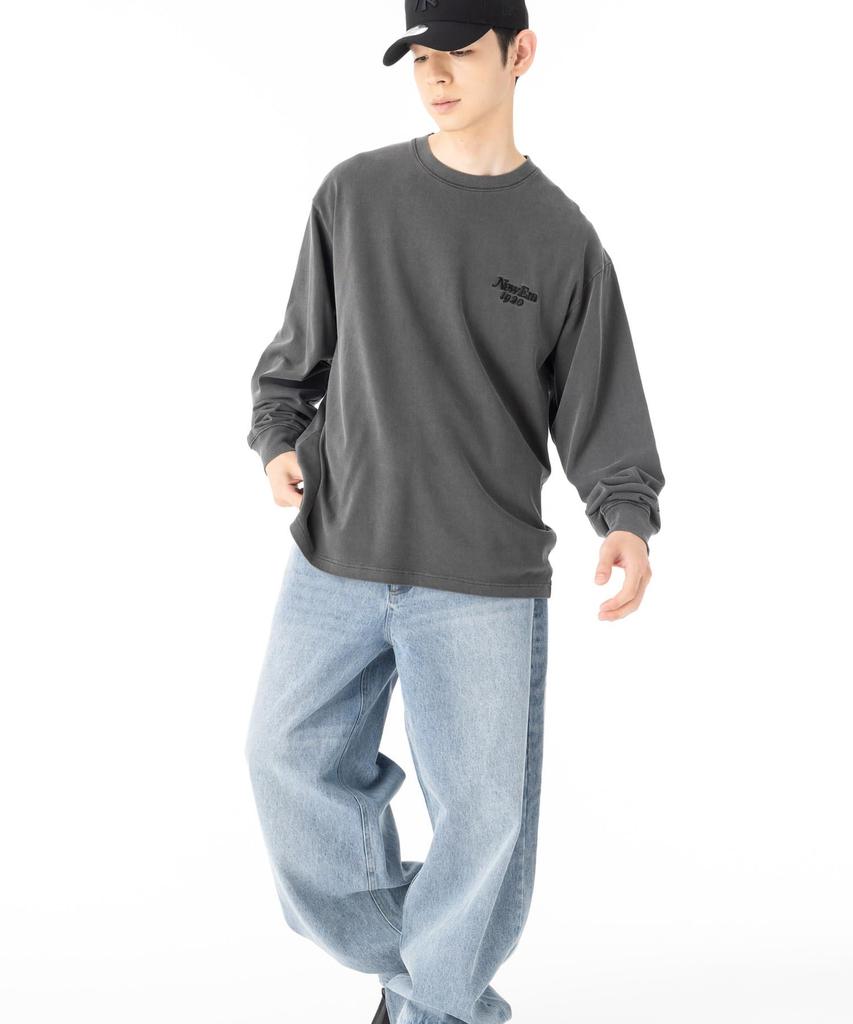 NEW ERA Long Sleeve Oversized Cotton Tee Garment Dye Dark Gray XL 15129357 NER37A9415 T-Shirt