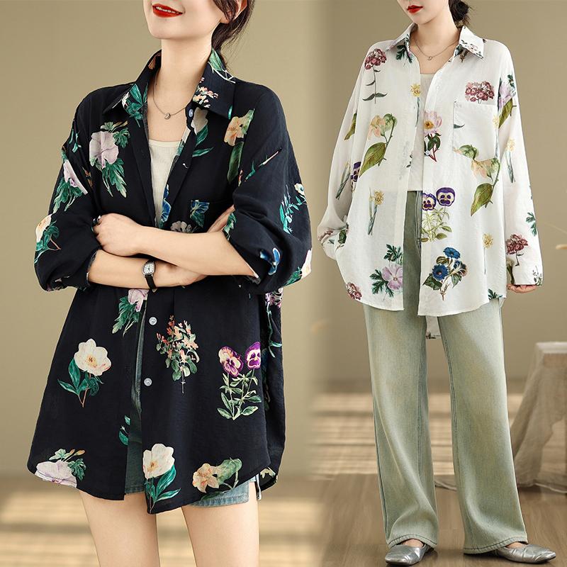 DIMANAF 2025 Женская рубашка больших размеров Весна Лето Рубашка с длинным рукавом Блузка Пуговицы Модные топы Футболки Свободный принт Новая блузка