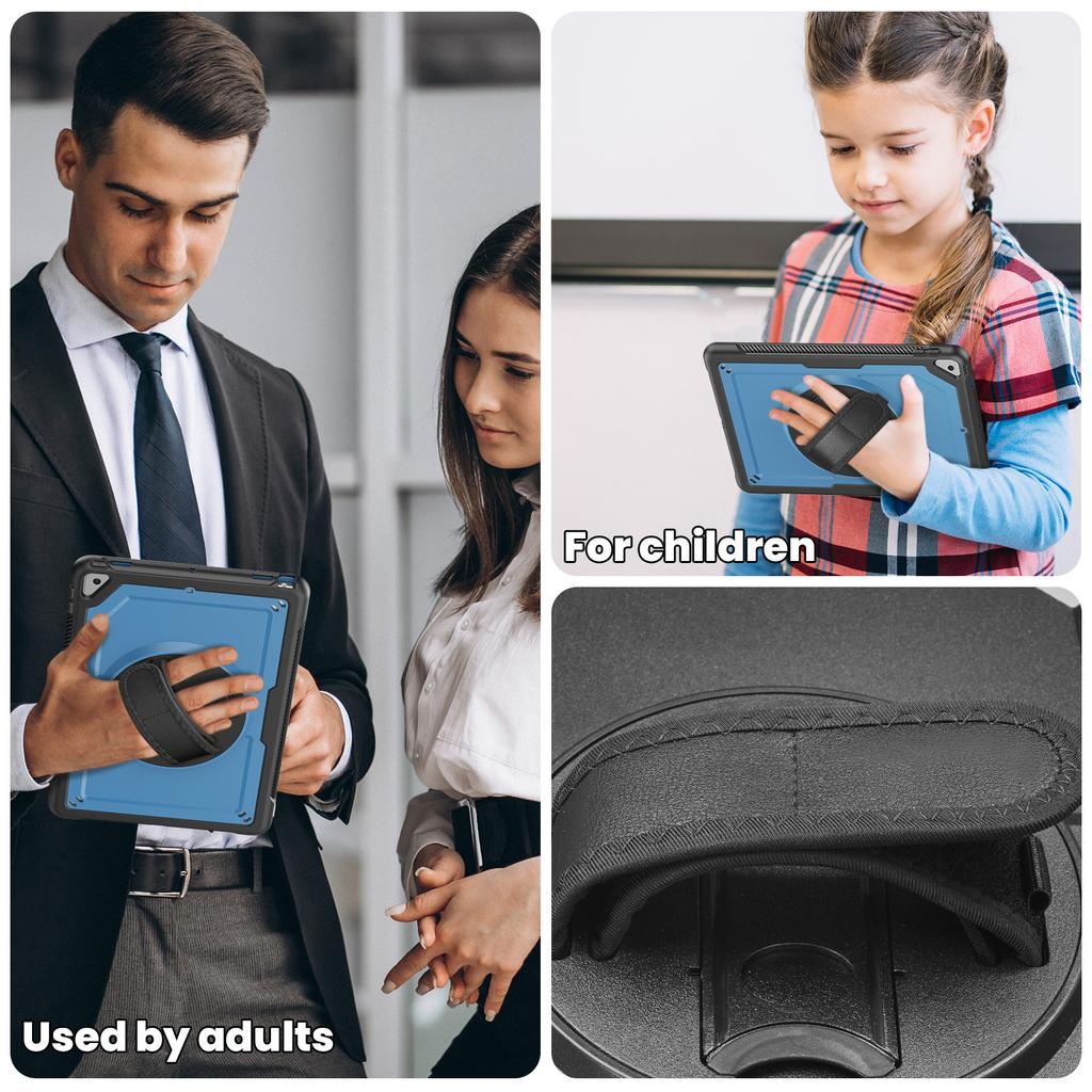 Tablet Case For iPad 10.2 (2021)/(2020)/(2019)/Air 10.5 inch (2019)/Pro 10.5-inch (2017) Kickstand PC TPE Cover with Hand Strap