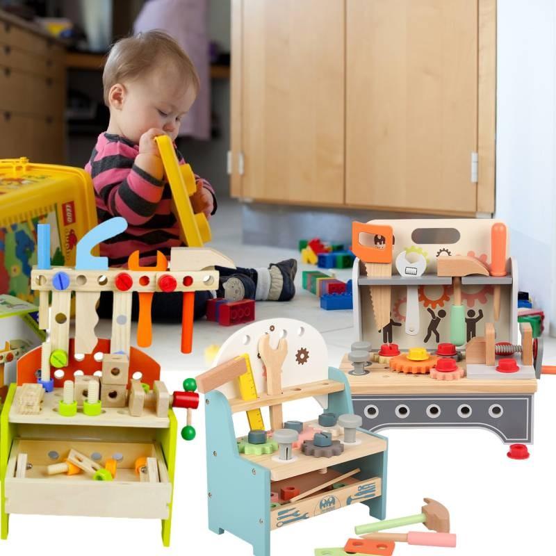 Красочный Деревянный Верстак с Инструментами Интерактивная Развивающая Игрушка для Детей 4-6 лет