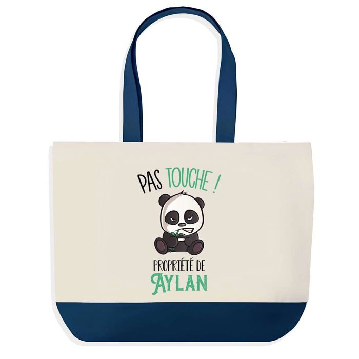 Sac shopping - PLANETEE - Aylan Pas Touche Panda - Fond bleu - Coton 40x45 cm - Grand format