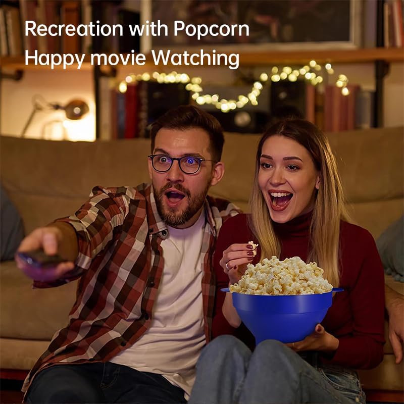 Silicone Popcorn Maker, Microwave Popcorn Popper, Collapsible Microwave Popcorn Maker Bowl, Heat-Resistant, Easy to Clean, Dishwasher Safe-Blue