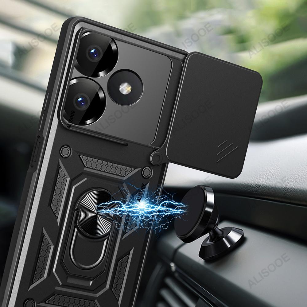 Slide Camera Funda для Redmi 13 4G Чехол Push Lens Ring Stand Защитный чехол для Xiaomi Redmi 13 4G Противоударный чехол