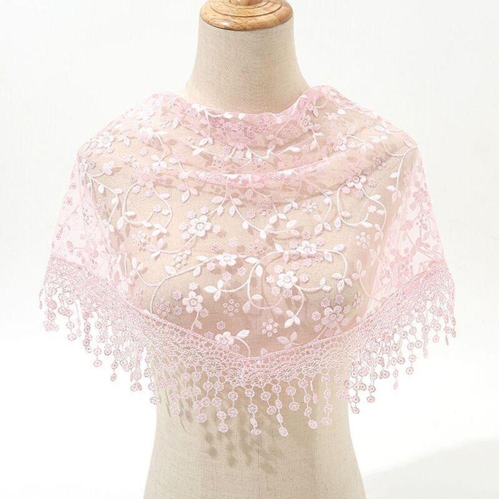 Sun Protection Sunscreen Triangle Scarf Floral Lace Hollow Out Silk Hijab Tassel Shawls Scarves