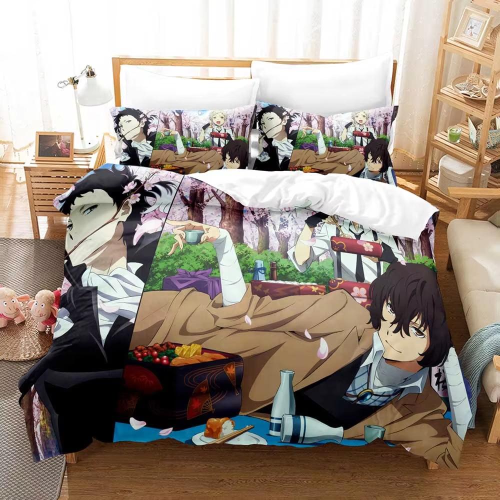 Пододеяльник Bungo Stray Dogs с изображением японского мультфильма, комплект постельного белья из микрофибры 200x200, пододеяльник с наволочками для подростков, подарок для мальчиков