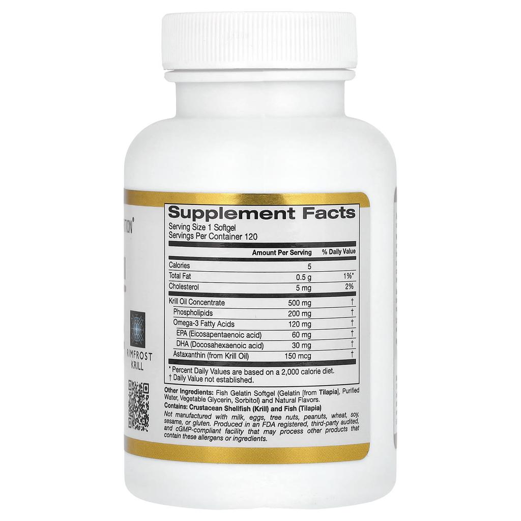Antarctic Krill Oil, Omega-3 Phospholipid Complex with Astaxanthin, Natural Strawberry and Lemon, 500Mg, 120 Fish Gelatin Softgels