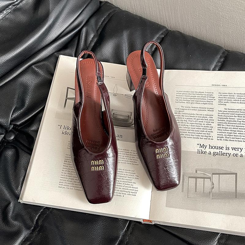 Модная офисная сексуальная обувь на толстом каблуке с квадратным носком и ремешком на пятке, женские летние новинки 2025 года, эластичные туфли на высоком каблуке