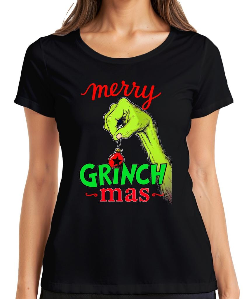 Merry Grinch Mas Christmas Grinch Funny Xmas Bauble Gift Ladies Tshirt