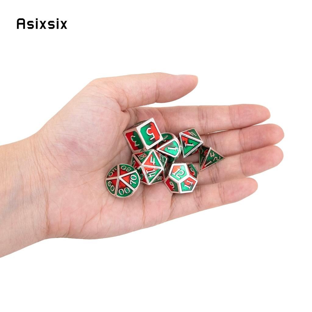 7 шт., зеленые, красные стандартные металлические кубики, набор цельнометаллических многогранных кубиков, подходящий для ролевой ролевой игры, настольной игры, карточной игры