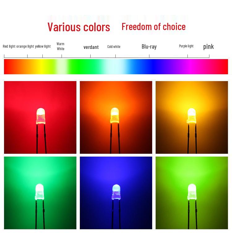 3mm High Brightness LED Light Beads - Red, Yellow, Blue, Green, Orange Diodes with Short Leads.