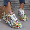 Women's Casual Sneakers  Fashion New Painted Graffiti Lace Up Sports Shoes for Women Flat Pu Leather Ladies Running Shoes