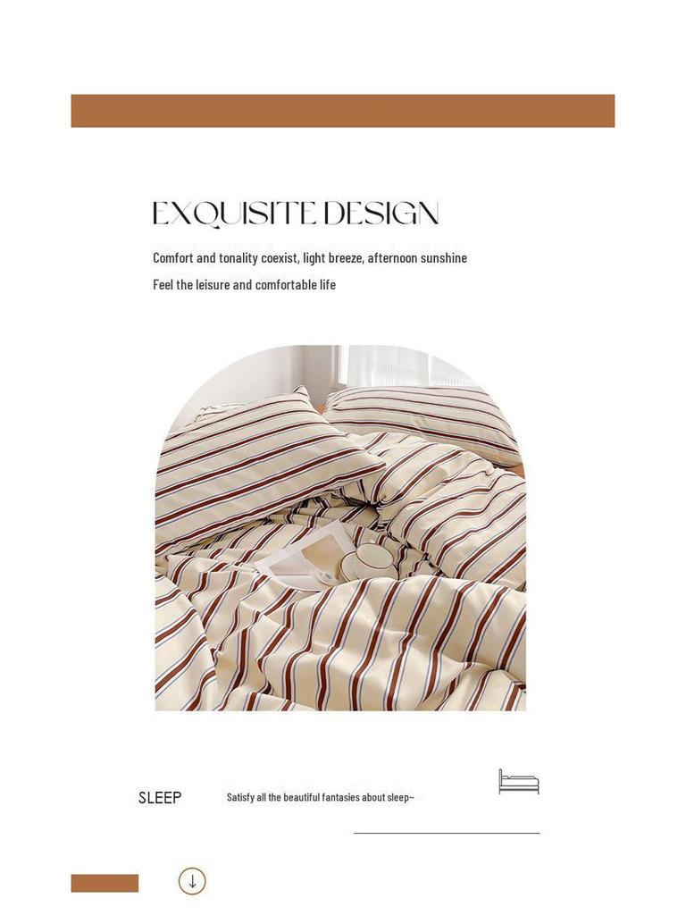 Минималистский комплект постельного белья из хлопка в полоску от японских и корейских блогеров - односпальная/двуспальная кровать для студенческого общежития, постельное белье из 3 предметов