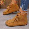 European and American Retro Style Thick-soled Inner Heightening Lace-up Short Boots Women's New Large-size Suede Short Fringed Boots