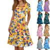 Ladies Summer Fashion Casual Floral Print V-Neck Short Sleeve Pocket Dress