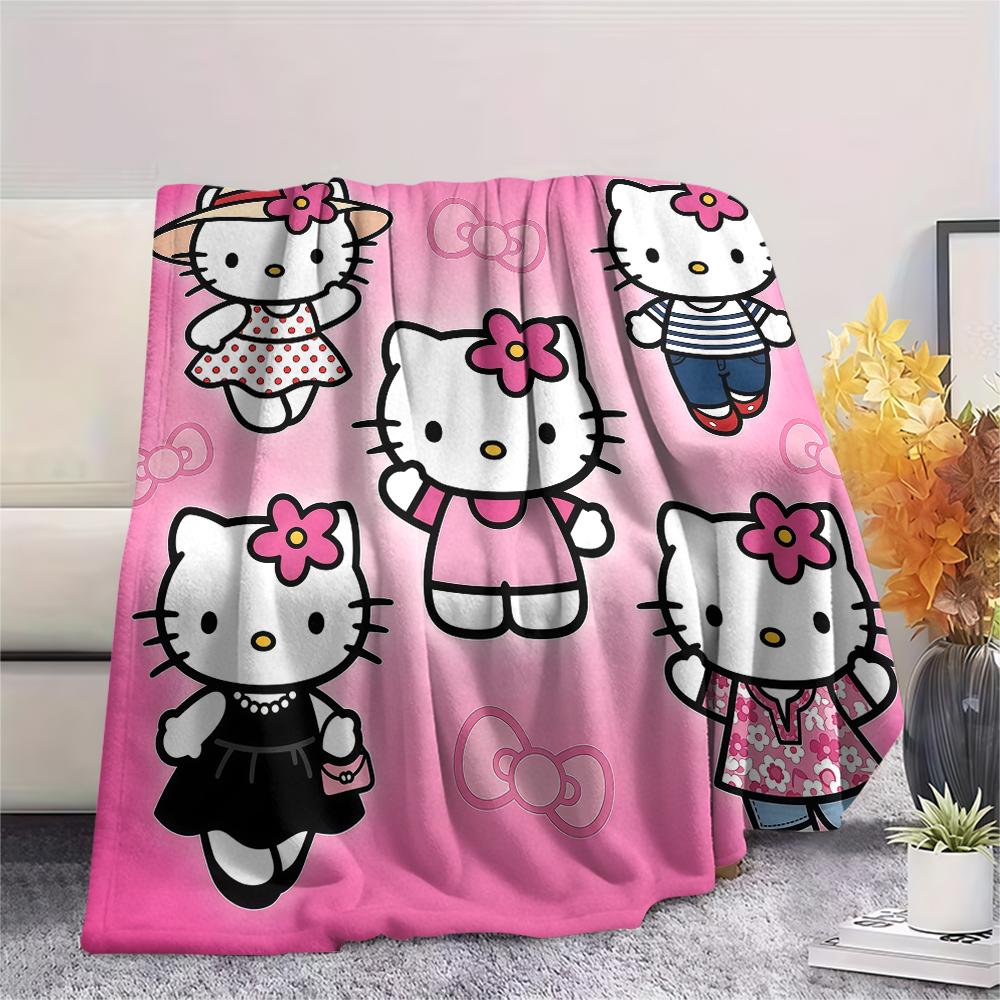 1 шт. Фланелевое одеяло с милым принтом Hello Kitty, Высокое качество, Для всех сезонов, Декор для дома, Тепло и уют, Идеально для рождественских подарков