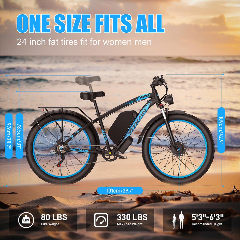 Electric Bicycle Adult Vitilan H5 1000Wx2 Motor LCD Display 52V 25AH Shimano 7 Speed All Terrain Ebike Max Load 150Kg Blue