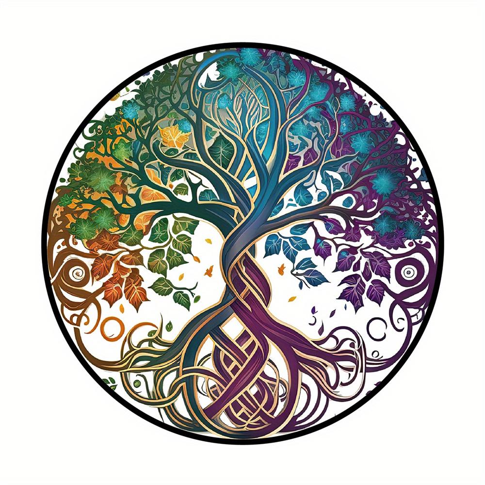 Glass Pattern Tree of Life Stained Suncatcher Four Seasons Theme Window Wall Hanging Ornament Glass Panel Decor Gift for Mom