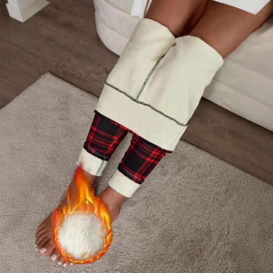 Женские брюки Леггинсы высокой эластичности Клетчатый принт Утолщенная бархатная подкладка Теплые зимние низы Подчеркивают изгибы тела Одежда для йоги и спорта