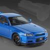 AQG2  1:24 Nissan Skyline Ares GTR R34 Alloy Sports Car Model Diecasts Metal Racing Car Vehicles Model Sound and Light Kids Toys Gifts
