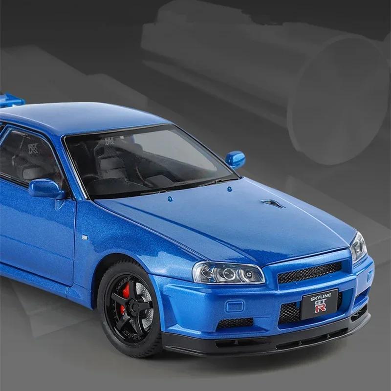 AQG2 1:24 Nissan Skyline Ares GTR R34 Alloy Sports Car Model Diecasts Metal Racing Car Vehicles Model Sound and Light Kids Toys Gifts