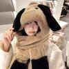 Women's Cute Bear Plush Hooded Snood with Warm Gloves and Scarf Set
